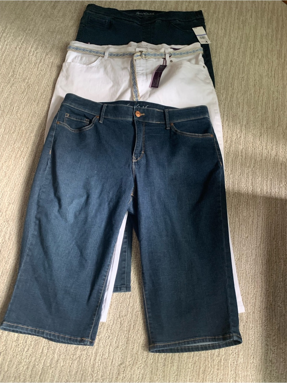 Avery Trio: Dark Blue and White Cropped Denim Set